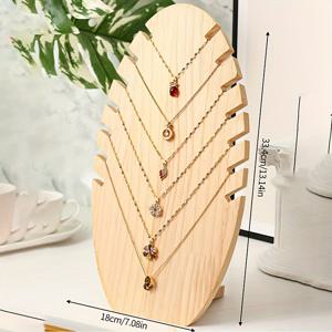 TEMU 1개 자연 목재 주얼리 디스플레이 스탠드 - 우아한 오벌 플랫폼 목걸이 정리대, 홈/부티크용 테이블탑 주얼리 프레젠터, 선물용 - 견고한 유럽산 라우덴우드 제작, 조립 불필요, 화염 패턴 디자인, 부티크 , 목걸이 전시대