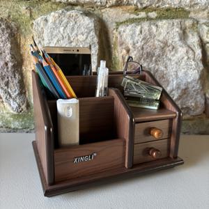 TEMU XINGLI 나무 펜 홀더 - 펜, 연필, 안경, 사무용품을 위한 빨간 산들우드 스타일의 책상 정리함 - 우아한 집이나 사무실 장식, 사무용품 및 액세서리