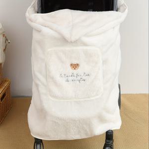 TEMU 후드가 달린 플러시 유모차 방풍 담요, 폴리에스터 섬유, 범용, 0-3세, 조절 가능한 스트랩, 유아 운반대 따뜻한 커버, 가을 및 겨울|실외기커버