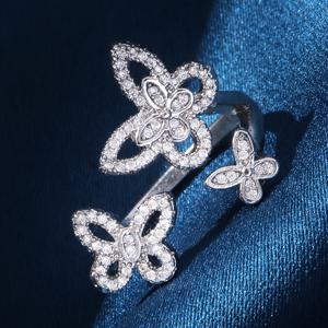 TEMU 1개 나비 큐빅 합성 지르코니아 오픈 조절 가능 반지 - 여성용 화려한 화이트 골드 도금 주얼리, 캐주얼 & 공식 이벤트용, 나비 장식품, 조절 가능한 액세서리, 금도금 메탈, 합성 지르코니아 스톤