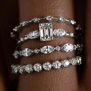 TEMU 여성용 섬세한 인레이드 반짝이는 합성 지르코니아 스택 링 세트 4개, 캐주얼 착용 파티 쥬얼리 발렌타인데이 선물