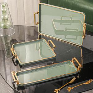 TEMU 1pc/3pcs 우아한 녹색 폴리스티렌 서빙 트레이 골드 트림 - 다목적 플라스틱 트레이 주방, 식당, 거실 - 차, 물, 사탕, 비스킷, 빵에 이상적 - 결혼 연회, 선물, 생일에 완벽