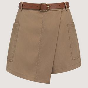 TEMU 여성용 우아한 단색 스코트, 불규칙한 포켓 및 벨트, 폴리에스터 100%, 스트레치되지 않는 직물, 정규 핏, 지퍼 디테일, 올 시즌 패션 반바지