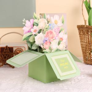 TEMU 1pc 꽃 팝업 보석 인사 카드, 편지함이 있는 녹색 종이 상자, 특별한 날 행운의 꽃 테마, 어머니를 위한 감정적인 선물