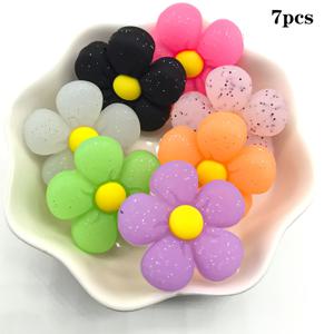 TEMU 7/10개 컬러풀 글리터 꽃 루스 실리콘 비즈, 수제 창의성에 적합, DIY 팔찌 펜 키체인 및 기타 패션 펜던트 공예 제작용