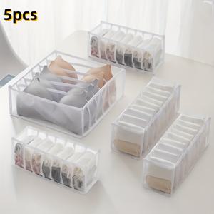 TEMU 5개 투명 접이식 서랍 정리 세트 - 브라, 양말, 넥타이 및 란제리용 6/7/11칸 접이식 보관함 - 공간 절약 및 쉬운 정리, 집, 기숙사, 옷장 정리 및 보관용
