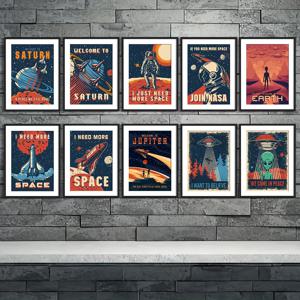 TEMU 10pcs 우주 탐사 벽 미술 포스터 - 레트로 만화 스타일의 밝은 캔버스 프린트, 프레임 없는 현대적인 장식, 거실, 침실, 또는 교실용, 11.8