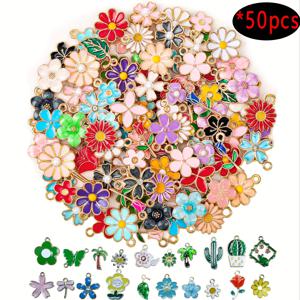 TEMU 30/50개 봄/여름 플로럴 오일 드롭 합금 장신구, 다양한 색상과 꽃 장식 DIY 목걸이, 팔찌, 귀걸이, 장신구 만들기 및 장인 정신, 어머니의 날 선물