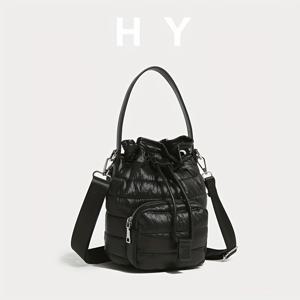 TEMU 독특한 디자인의 빈티지 버킷백, 스티칭과 끈 조절 가능한 싱글 숄더 플리츠 핸드백, 여성용 크로스바디 가방