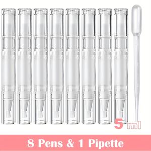 TEMU 5개입 빈 큐티클 오일 펜 세트, 2ml/5ml 일회용 투명 펜과 피펫, 브러시 팁이 있는 빈 네일 오일 펜, 속눈썹 성장 액체 튜브, 화장품 립글로스 컨테이너 어플리케이터용|네일팁