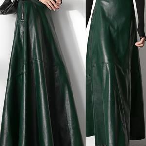 TEMU 푸푸 여성용 PU 가죽 하이웨이스트 스커트 - 단색 긴 정장 & 캐주얼 스커트, 중간 스트레치 올시즌 우아한 복부 컨트롤 디자인, 다재다능한 패션, 매끄러운 질감