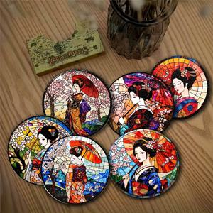 TEMU 6pcs 일본 자작나무 꽃 나무 코스터 - 열 저항 및 미끄럼 방지 테이블 매트, 가정, 사무실 및 테마 파티에 적합, 둥근 나무 음료 매트, 열 저항 및 미끄럼 방지 차 매트, 완벽한 선물, 가정 장식 및 축제 기념일에 적합