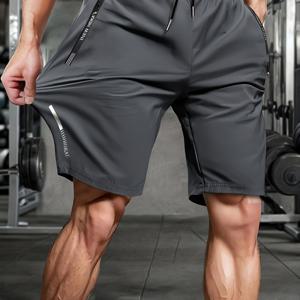 TEMU 1pc 남성 고 탄성 단색 아이스 슬리키 섬유 스포츠 반바지, 지퍼 포켓, 반사 프린트, 통기성 드로스트링 운동 바지, 러닝, 요가, 훈련, 하이킹에 적합, 여름 얇은 모델