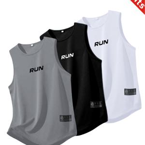 TEMU 3pcs 남성용 여름 퀵드라이 수분 흡수 메쉬 베스트, 소매 없음, 폴리에스터 100%, 기하학적 패턴, 크루 넥, 정규 핏, 약간의 스트레치 재질, 벨트 없음, 핫 스태밍, 러닝 트레이닝, 스포츠, 피트니스, 바디빌딩용|민소매