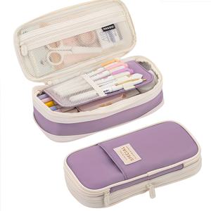 TEMU 더블 레이어 대용량 확장형 접이식 트윌 필통 데스크탑 문구류 수납 가방, 학교 사무실용, 개학 필수품