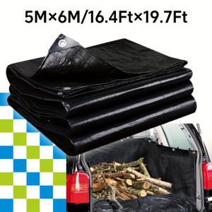 TEMU 헤비듀티 방수 타프, 양면 블랙 다목적 타프, 12밀, 강화 코너 및 그로멧 디자인. 내구성 강화 및 UV 차단, 모든 날씨에 적합한 보호 기능으로 집, 캠핑, 수영장, 자동차, 보트, 화물 덮개용. 1개