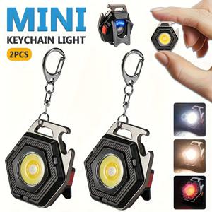 TEMU 2pcs LihangStar 미니 LED 키체인 손전등, 충전식 USB, 7 모드, 자석 베이스, 알루미늄 합금, 야외, 캠핑, 비상 조명, 충전 케이블, 리튬 배터리-폴리머, 조절 가능한 빔, 100W 전원, 20m 범위, LED 기술, 자석 베이스, 충전식 배터리, 데이, 크리스마스, 할로윈, 아버지의 날, 야외용