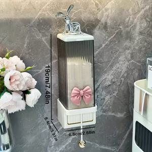 TEMU 대용량 풀아웃 메이크업 패드 보관 용기 1개 - 귀여운 토끼 & 핑크 리본 벽걸이 정리함, 방수 및 방진 플라스틱 화장실 싱크대용 보관함, 드레싱 테이블 - 소녀들을 위한 가벼운 휴일 선물(크리스마스, 새해), 화장품 액세서리|화장대