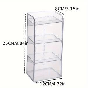 TEMU 조절 가능한 욕실 수납 정리대 - 화장품, 보석류, 메이크업 브러시용 투명 플라스틱 카운터탑 선반 다중 구획 - 27인치 이하 컴팩트 디자인의 공간 절약형 화장대 정리함, 조립 필요 없음, 욕실 정리 및 보관, 보석 디스플레이, 청소 용이