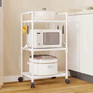 TEMU 빈티지 스타일 3층 롤링 주방 카트, 금속 및 플라스틱 보관 랙, 바퀴가 달린 공간 절약 디자인, 빵 토스트기 및 소형 가전 보관, 식품 보관실 정리, 쉬운 조립, 전원 필요 없음, 주방 보관 섬 | 레트로 스타일 랙 | 플라스틱 보관 선반, 주방 정리 및 보관