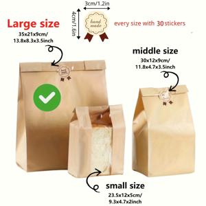 TEMU 투명 창문이 있는 크래프트 종이 빵 봉지 30팩 - 소/중대형 사이즈, 베이커리용 일회용 식품 포장 용품, 케이크 및 명절 선물에 적합, 추수감사절과 새해 보관용, 자연스러운 외관의 빵 저장용, 투명 창문, 추수감사절에 완벽