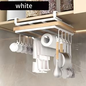 TEMU 1 다기능 주방 벽걸이 수납 선반, 10개의 후크 포함, 칠판, 종이 타월, 천 등 주방 도구에 적합, 드릴 없는 설치, 두꺼운 재질, 주방 액세서리 및 정리함, 냄비 랙