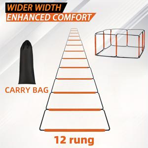 TEMU 접이식 민첩성 훈련 사다리 - 축구 및 미식축구 드릴용 즉시 설치 가능한 4/8/12단 조절 가능 발놀이 장비, 홈짐 사용을 위한 경량 내구성 오렌지/블랙 디자인, 안전한 금속 스테이크 포함