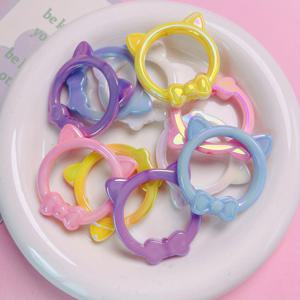 TEMU 10 아크릴 UV 코팅 만화 고양이 머리 반지 사진 프레임 직선 구멍 비즈 DIY 휴대폰 체인 키체인 보석 액세서리, 배터리 없음