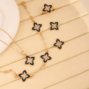 TEMU 5개 아연 합금 유럽 및 미국 니치 디자인 고급 로마스 클로버 목걸이 귀걸이 반지 팔찌 세트 패션 행운의 주얼리