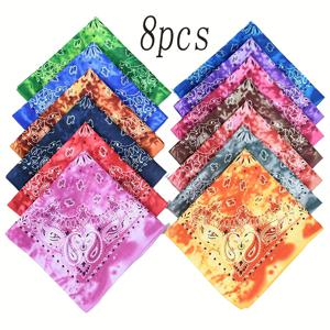 TEMU 8개 여름 프린트 페이즐리 타이다이 스퀘어 스카프 - 멀티유즈 헤드밴드, 넥스카프 & 얼굴 마스크, 생생한 색상, 손세탁 가능, DIY 패션 액세서리, 축제용, 해변, 캐주얼 의상, 머리 스카프, 꽃무늬, 가벼운 원단, 다용도 액세서리, 페스티벌 애호가용