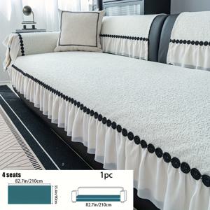 TEMU 1pcs 경량 럭셔리 스커트 가장자리 셔닐 소파 쿠션 - 미끄럼 방지 디자인, 반려동물 친화적, 스크래치 방지 소파 보호 커버, 독립형 소파 커버, 세탁기 사용 가능, 침실, 거실, 사무실, 홈 데코레이션용