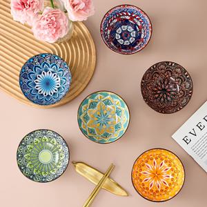 TEMU 스타일 세라믹 볼 6개 세트 - 생동감 넘치는 만다라 디자인, 식기세척기 및 전자레인지 사용 가능 - 시리얼, 수프, , 샐러드에 적합 - 집들이 선물이나 기념품으로 완벽한 선택 | 패턴이 돋보이는 포슬린 제작