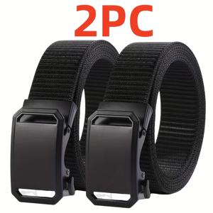 TEMU 2개 남성용 캐주얼 나일론 벨트 - 자동 아이언 버클, 내구성 있는 직조감 디자인, 스타일, 블랙 & 올리브 그린, 벨트 액세서리