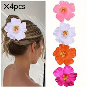 TEMU 여성용 4pcs 열대 꽃 머리핀 - 생기발랄한 히비스커스 스타일 그라데이션 컬러, 귀엽고 달콤한 요정 영감 디자인, 해변 휴가 및 음악 축제용 안전 클립온, 여행 사진 액세서리, 꽃 머리 장식, 내구성 있는 플로럴 클립, 꽃 디자인
