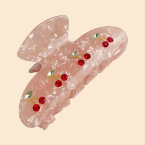 TEMU 여성용 우아한 벚꽃 헤어 클립 - 레드 젬스톤 장식 아세트산 상어 클립, 캐주얼 & 포멀 이벤트용 중간 사이즈 헤어 액세서리 (화이트, 핑크, 블랙), 헤어 스타일리스트 선물, 내구성 있는 뷰티 액세서리