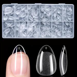 TEMU 600개 짧은 코핀형 네일 스티커 - 12가지 사이즈 투명 아크릴 발레 스타일 손톱, 매트 & 광택 블랙 옵션, 풀 커버 소프트 젤 X 네일 DIY 살롱용, 간편한 적용 필수 네일 아트 키트, 우아한 디자인 뷰티 액세서리
