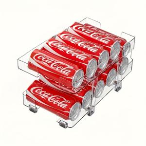 TEMU 조절 가능한 소다 캔 정리함, 확장 가능한 2층 중력 음료 랙, 냉장고 롤링 캔 보관용 주방 욕실 보관 랙에 적합