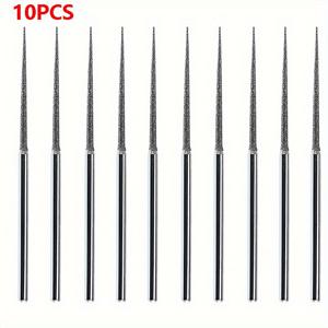 TEMU 10개 세트 롱 콘 연마 버 펀치 니들 드릴링 비트 - 3mm 샹크 & 1mm 팁, 총 길이 70mm, 연마 길이 30mm, -코팅 에메리 팁, 주얼리 제작, 라피다리, 모델 제작, 취미 및 DIY용 - 내구성 있는 로터리 도구, 날카로운 정밀 팁, 석재 조각, 금속 가공 및 연마에 이상적 (스타일 로터리 장비와 호환)