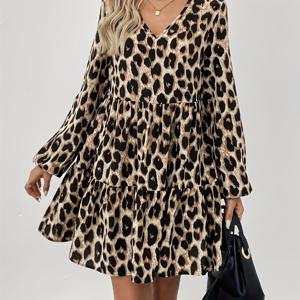 TEMU 여성 프린트 V넥 맥시 드레스 - 우아한 플로럴 스타일 동물 프린트, 플로이 A라인 실루엣, 올 시즌 포멀 & 캐주얼 의상 - 파티, 일상 행사, 파티 복장, 세련된 스타일, 스타일리시한 가운, 패션 애호가를 위한 여성 의류, 여름 원피스 외출용, 원피스 여성 우아한