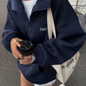 TEMU 여성용 코지 플리스 라인 스웨트셔츠 