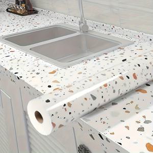 TEMU 자체 접착식 방수 및 오일 방지 비닐 벽지 - 흰색, 검은색 및 갈색 점무늬 마블 패턴, 주방 캐비닛, 카운터탑, 벽에 사용 가능한 분리형 접착 및 스틱 접촉 종이 - 고온 방지, 설치가 쉬움, 주방 리노베이션, 마블 디자인, 점무늬 패턴|시트지