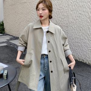 TEMU 신상 여성 가을 겨울 코트, 미디엄 기장 트렌치 재킷 - 스타일리시 캐주얼 루즈핏, 대조 컬러 스플라이싱 & 웨이스트 드로스트링 클로저, 골지 소매 디자인, 세탁기 사용 가능한 텍스처 원단