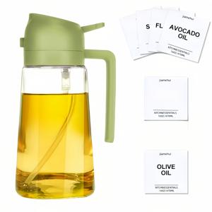 TEMU 1개 내구성 강화 유리 오일 디스펜서 병 - 미끄럼 방지 그립, 듀얼 스프레이 & 주입 노즐, 470ml/16fl.oz - 요리, 샐러드, , 에어프라이어, BBQ용 - BPA 프리 식품급 오일 분무기, 투명 디자인, 튼튼한 주방용품|에어프라이어|오일스프레이