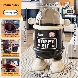 TEMU 뚜껑이 있는 듀얼 - 대용량 마룬/베이지 또는 올마룬, 공간 절약형 오벌 디자인, 먼지 방지 뚜껑, 견고한 플라스틱 제작, 거실·침실·욕실용 - 모던 홈 데코 , 욕실 , 유쾌한 엘프 테마 캐릭터 디자인|쓰레기통