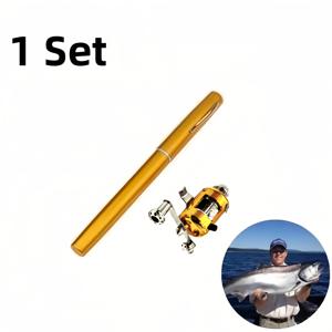 TEMU 1세트 휴대용 미니 포켓 낚시대 - 접이식 텔레스코픽 경량 화이트 퀵 액션 로드, 강·호수·저수지·아이스피싱용 스피닝릴 포함