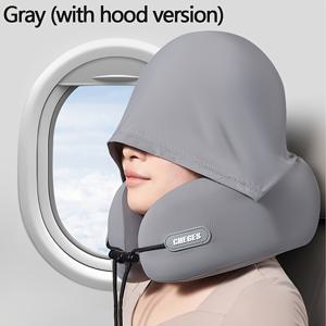 TEMU 여행용 U자형 목베개 - 후드가 있는 편안한 여행 목베개, 성인용 경량 지지 기능 제공. 보관 가방 포함