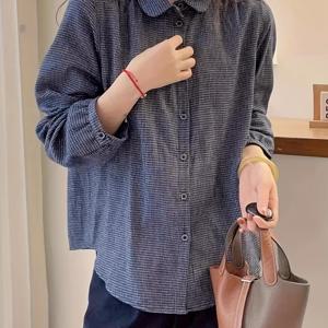 TEMU 여성용 우아한 롱라인 블라우스 - 클래식 버튼 프론트 셔츠, 다크 브라운/블랙/그레이/블루, 스트레치 없는 사무실 및 일상용 반공식 복장, 레트로 스타일, 질감 있는 옷, 내구성 있는 원단|여름블라우스