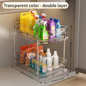 TEMU 싱크대 아래 정리함 - 서랍 내장형 헤비듀티 공간절약형 캐비닛 스토리지, 투명 선반 욕실 캐비닛, 간편 조립형 정리함 (스테인리스/플라스틱), 주방 캐비닛 정리 및 보관, 내구성 플라스틱 서랍, 랙