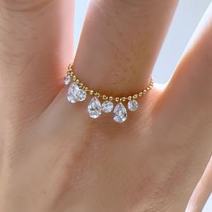 TEMU ANGOL 우아한 화이트 합성 지르코니아 태슬 드롭 펜던트 링 - 조절 가능한 풀 체인, 구리 밴드, 일상 및 특별한 날에 완벽, 다용도 주얼리, 패션 주얼리, 세련된 스타일, 반짝이는 악센트, 청소년용