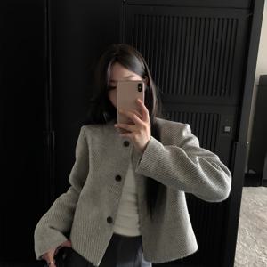 TEMU 여성용 빈티지 스타일 싱글 브레스트 트위드 재킷 - 루즈핏, 긴 소매, 노치 라펠 버튼업, 단색, 사계절 캐주얼 아우터웨어, 캐주얼 아우터웨어 | 빈티지 재킷 | 버튼업 재킷